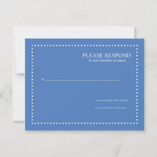 Blue Wedding Response Card with Pearl Border
