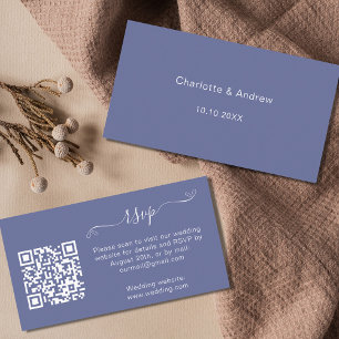 Blue wedding response website QR code RSVP Enclosure Card
