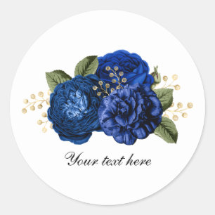Blue Wedding roses customizable Classic Round Sticker