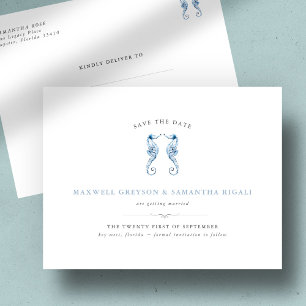 Blue Wedding Seahorse Save The Date Postcard