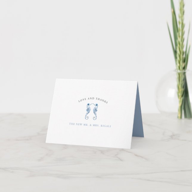 Blue Wedding Seahorse Thank You Cards (Front)