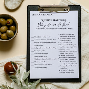 Blue wedding traditions bridal shower game card