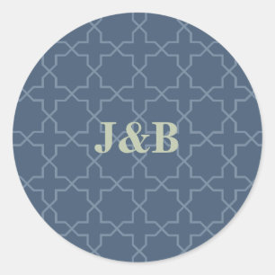 Blue Wedding with Latticework Pattern Classic Round Sticker
