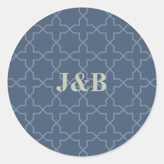 Blue Wedding with Latticework Pattern Classic Round Sticker (Front)