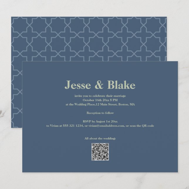 Blue wedding with Latticework Pattern Invitation (Front/Back)