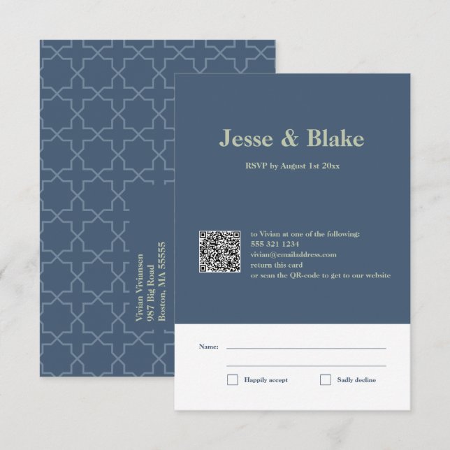 Blue Wedding with Latticework Pattern RSVP Card (Front/Back)