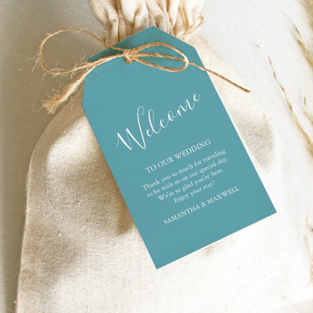 Blue Welcome Guest Gift Tags (Wedding favor tags turquoise blue)