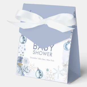 Blue Welcome Snowflake Flower Winter Baby Shower Favor Box