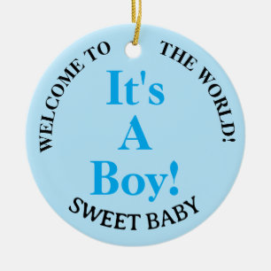 Blue Welcome to the World Baby Boy Ceramic Ornament