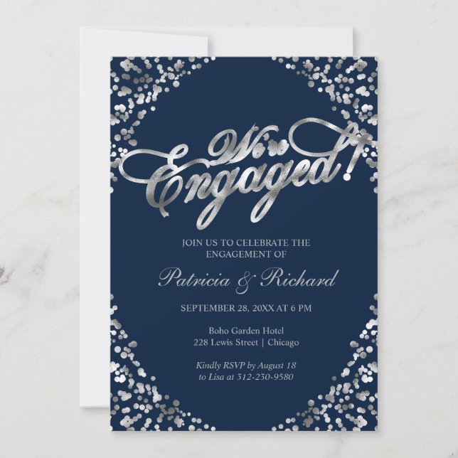 Blue We're Engaged Engagement Party Invitation (Front)