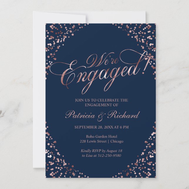 Blue We're Engaged Engagement Party Invitation (Front)