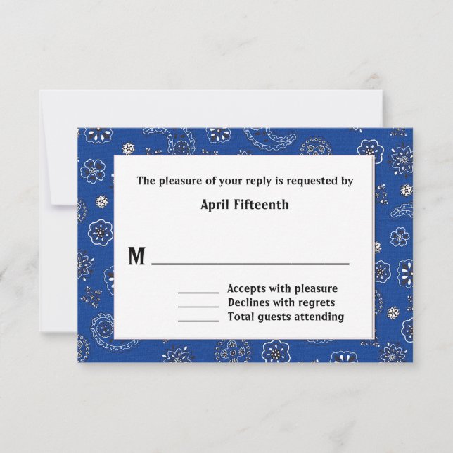 Blue Western Bandana Custom Wedding RSVP Card (Front)