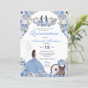 Blue Western Charra Floral Boots Quinceañera Invitation