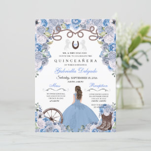 Blue Western Charra Girl Ranchero Quinceanera Invitation