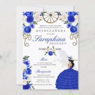 Blue Western Cowgirl Boots & Roses Quinceañera Invitation