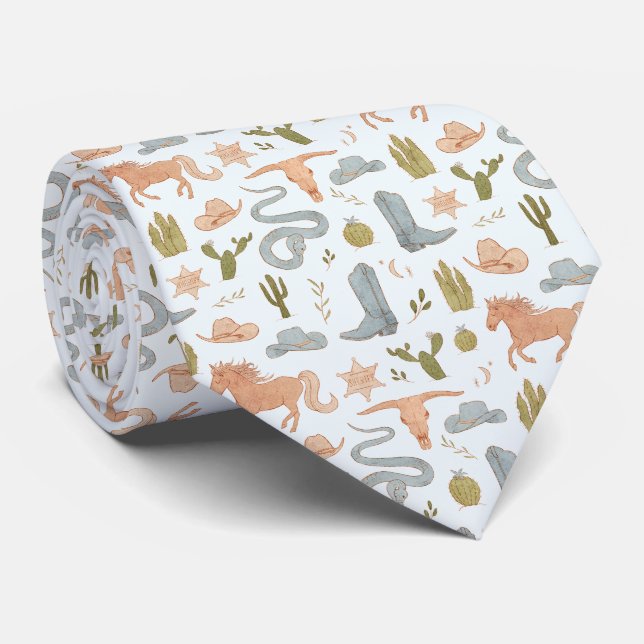 Blue Western Theme  Tie (Rolled)