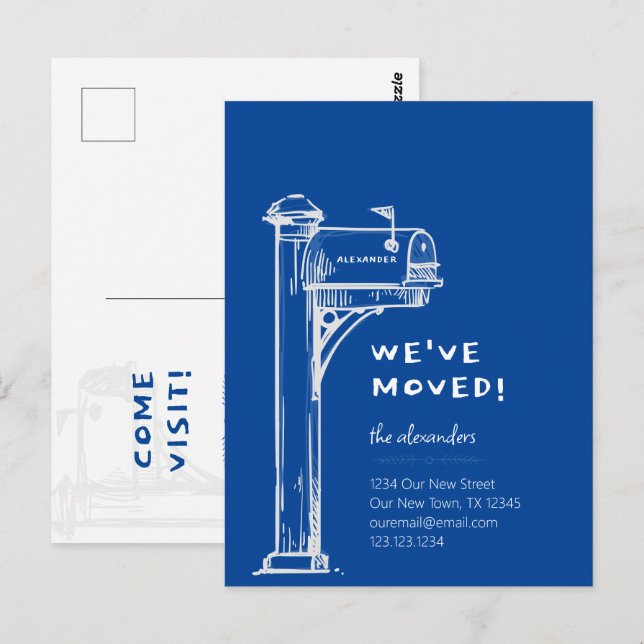 Blue We've Moved Distressed Mailbox Moving Postcard (Front/Back)