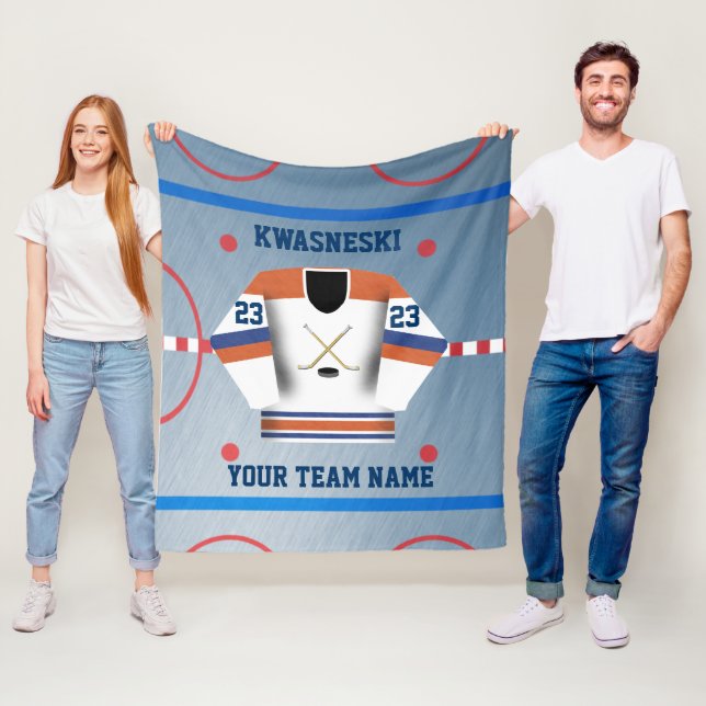 Blue Wh | Orange Ice Hockey Rink | Player Jersey Fleece Blanket (In Situ)