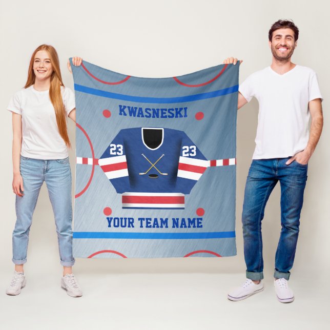 Blue Wh | Red Ice Hockey Rink | Player Jersey Fleece Blanket (In Situ)