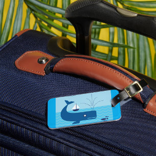 Blue Whale And Blue Sailboat  Luggage Tag