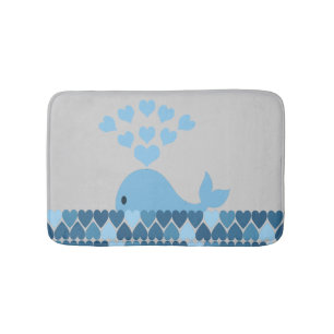 Blue Whale and hearts Bath Mat