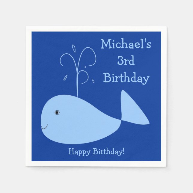 Blue Whale Animal Fish Kid's Custom Year Birthday Napkin (Front)