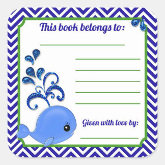 Blue Whale Baby Baby Shower Book Plate Stickers Sq