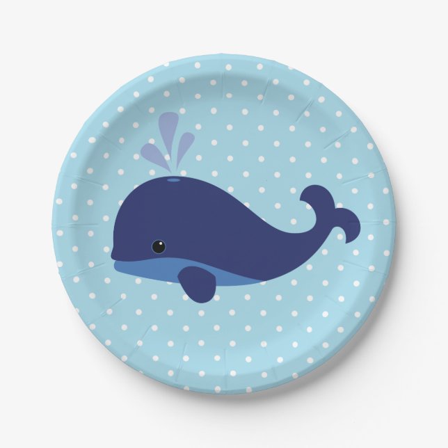 Blue Whale Baby Shower Paper Plates (Front)