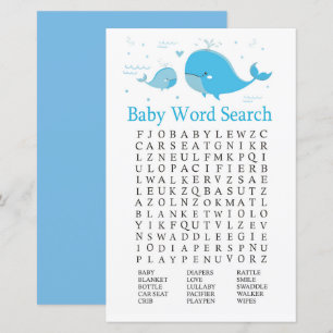Blue Whale Baby Shower Word Search Game