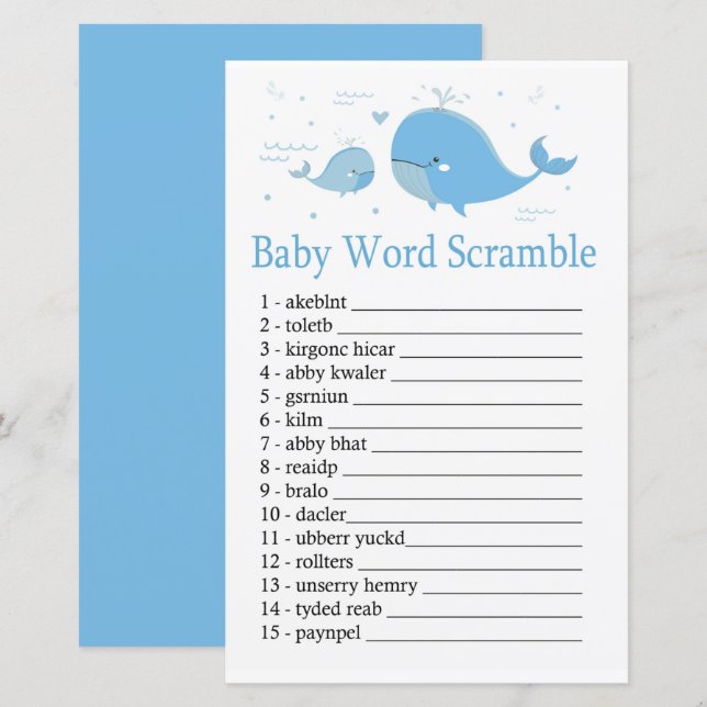 Blue Whale Baby word scramble game (Front/Back)