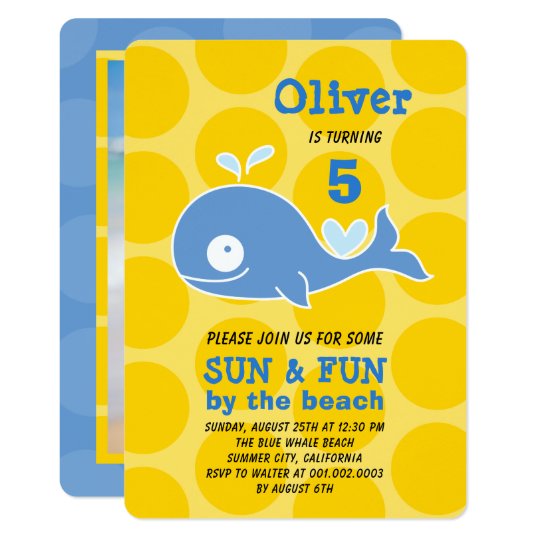Blue Whale Beach Party Photo Boy's Birthday Invite