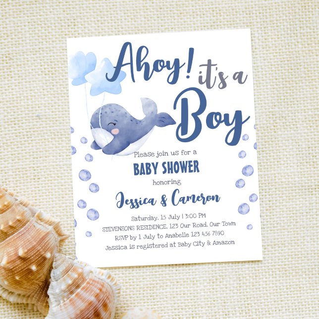  Blue whale budget baby shower it's a boy invite (Creator Uploaded)