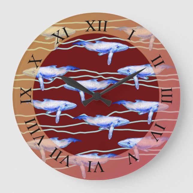 Blue whale Custom Large Clock (Front)