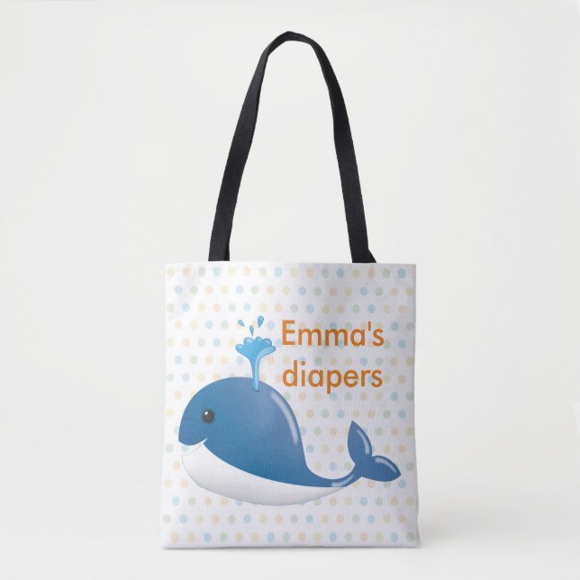 Blue whale diaper tote with name (Front)