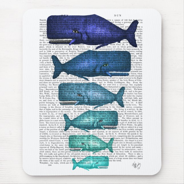 Blue Whale Family Mouse Pad (Front)