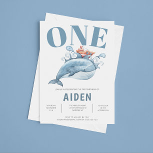 Blue Whale First Birthday Party Invitation