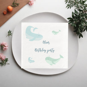 Blue Whale Green Pastel Ocean Fish Birthday party Napkin