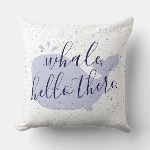 Blue Whale, Hello There Two-Toned Throw Pillow