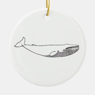Blue Whale Illustration (line art) Ceramic Ornament