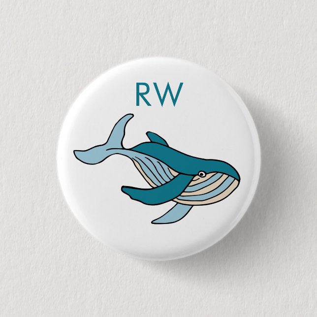 Blue Whale Monogram  1 Inch Round Button (Front)