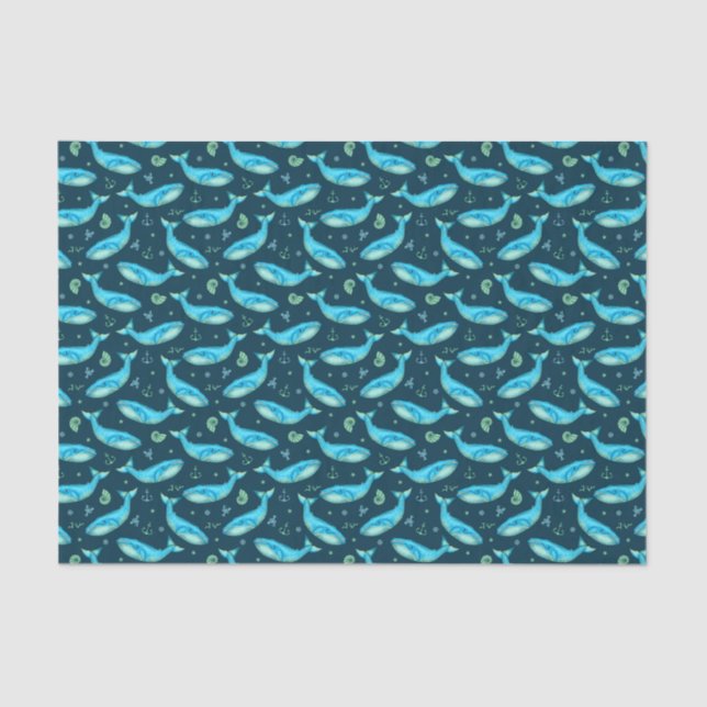 Blue Whale Nautical Ocean Beach Cute Pattern Tissue Paper (Front)