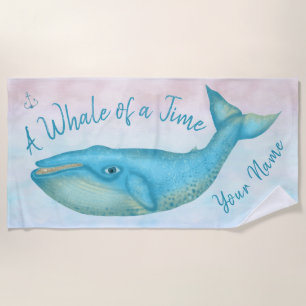 Blue Whale Nautical Ocean Beach Time Custom Name Beach Towel