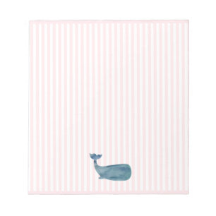 Blue Whale Nautical Pink Stripe Preppy Notepad