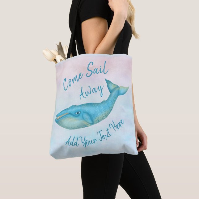 Blue Whale Nautical Sea Beach Sail Away | Custom Tote Bag (Close Up)