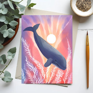 Blue Whale   Ocean Hues Watercolor Animal Card
