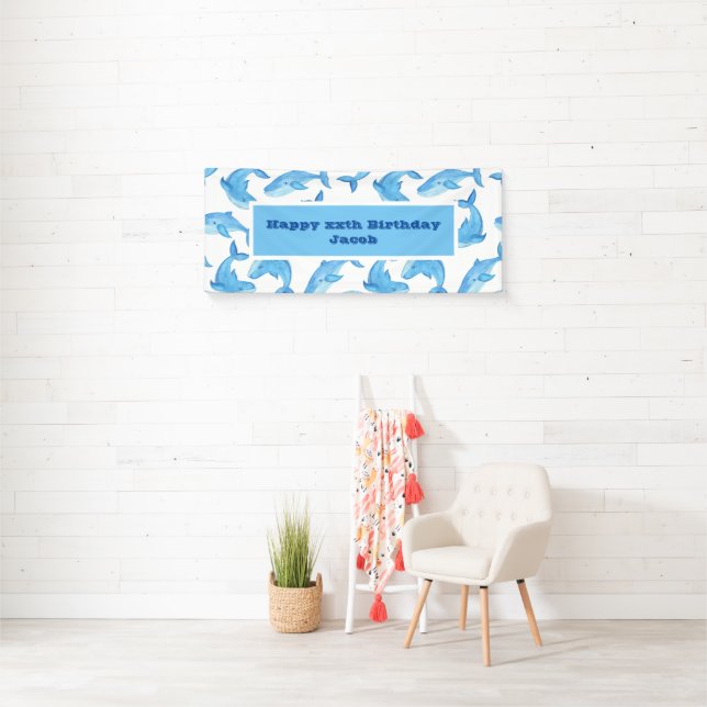 Blue Whale Ocean Sea Cute Birthday Banner (Insitu)