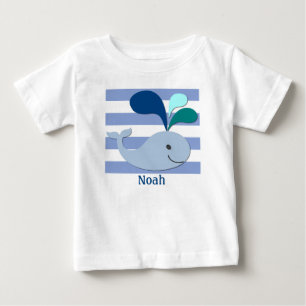 Blue Whale on Blue Striped Background Shirt