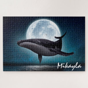 Blue Whale Over Full Moon  Jigsaw Puzzle
