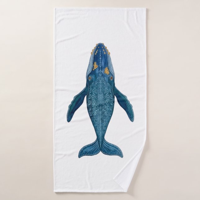 Blue Whale Overhead Ornamental Geometric Pattern Bath Towel Set (Bath Towel)