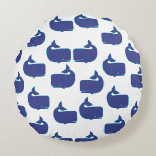 Blue Whale Pattern Coastal Nautical Ocean Pattern Round Pillow